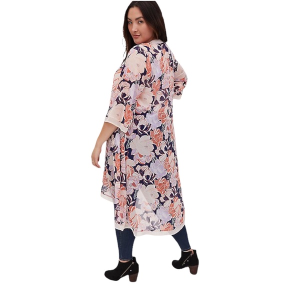 Pre-owned Torrid Peachy Floral Kimono Duster 3 - Picture 3 of 6
